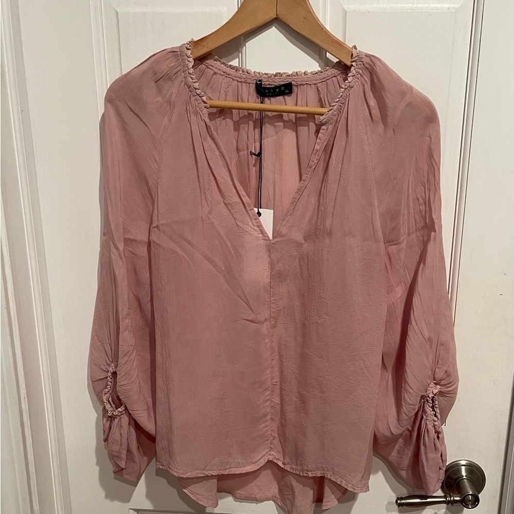 Maven West Pink Long Puffy Sleeve Blouse NWT XS